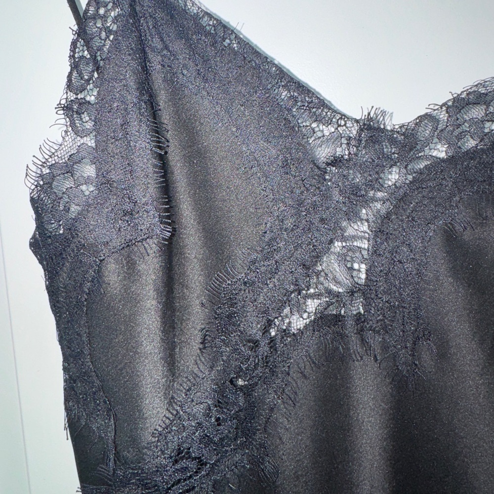 Zara Asymmetrical Black Lace Mini Dress S Chemise slip satin slit delicate LBD 2 - Picture 10 of 10